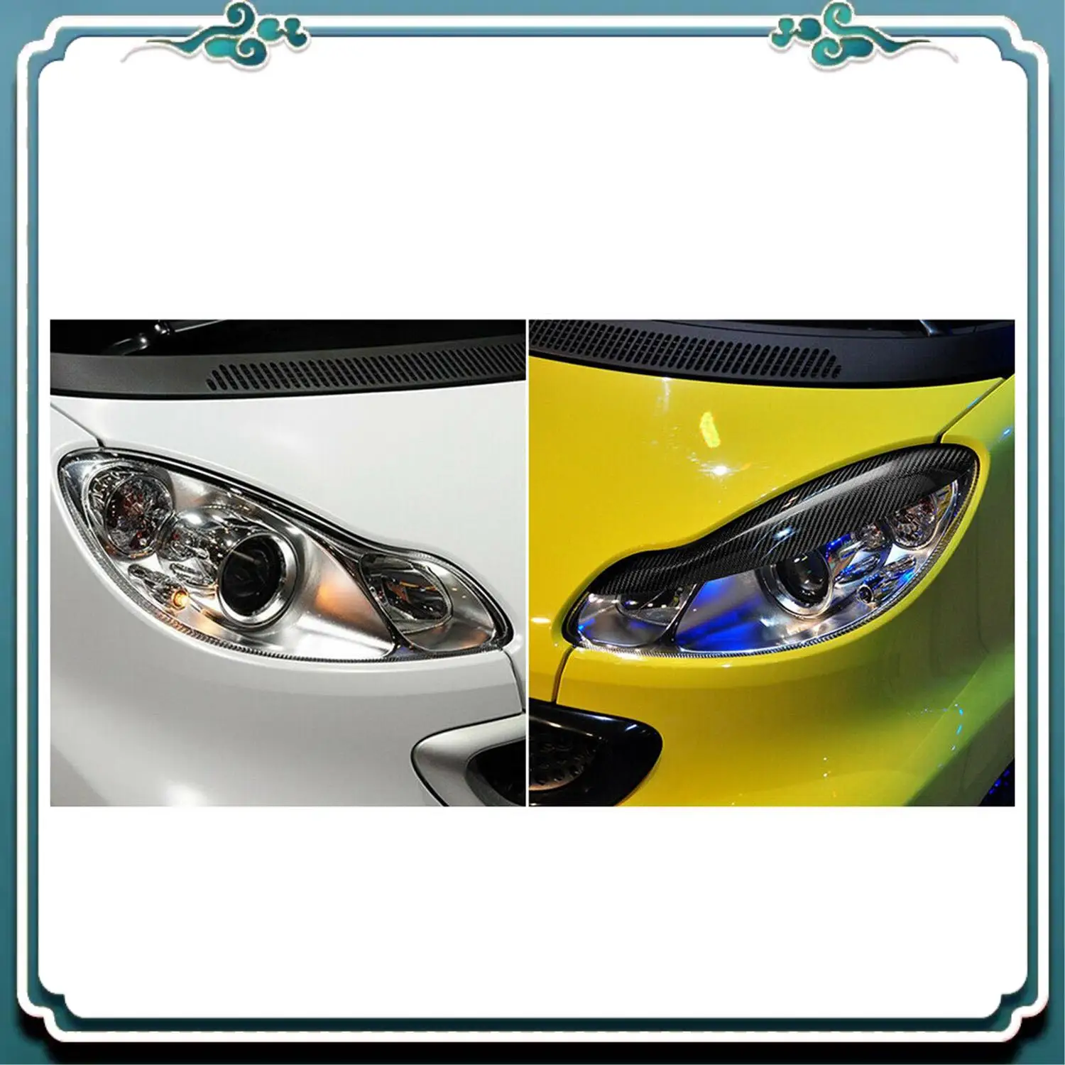 

ABTU-Car Carbon Fiber Headlight Eyebrow Eyelid Sticker Trim For Mercedes-Benz Smart Fortwo W451 2007-2014
