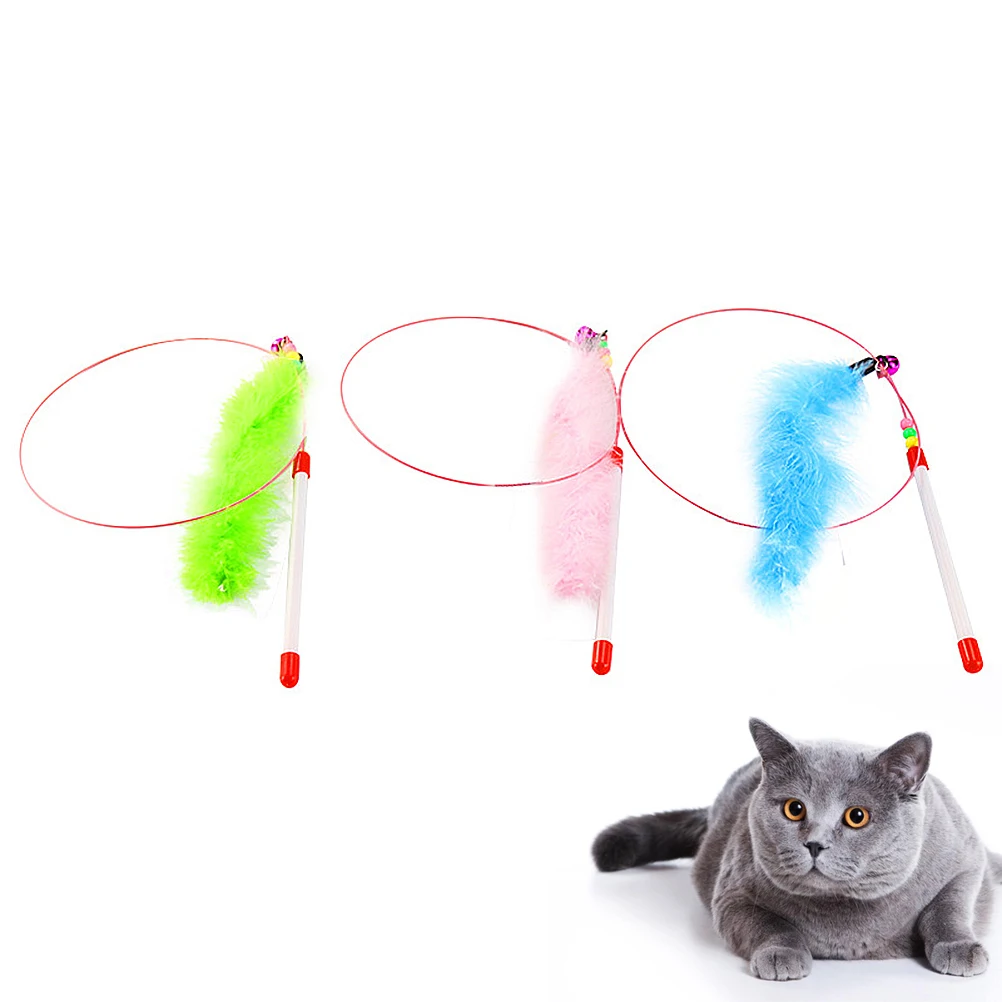 

3 pcs Steel Wire Cat Teaser Stick Plastic Anti-Skid Handle Colorful Pet Supplies Interactive For Home Play Exercise Tool