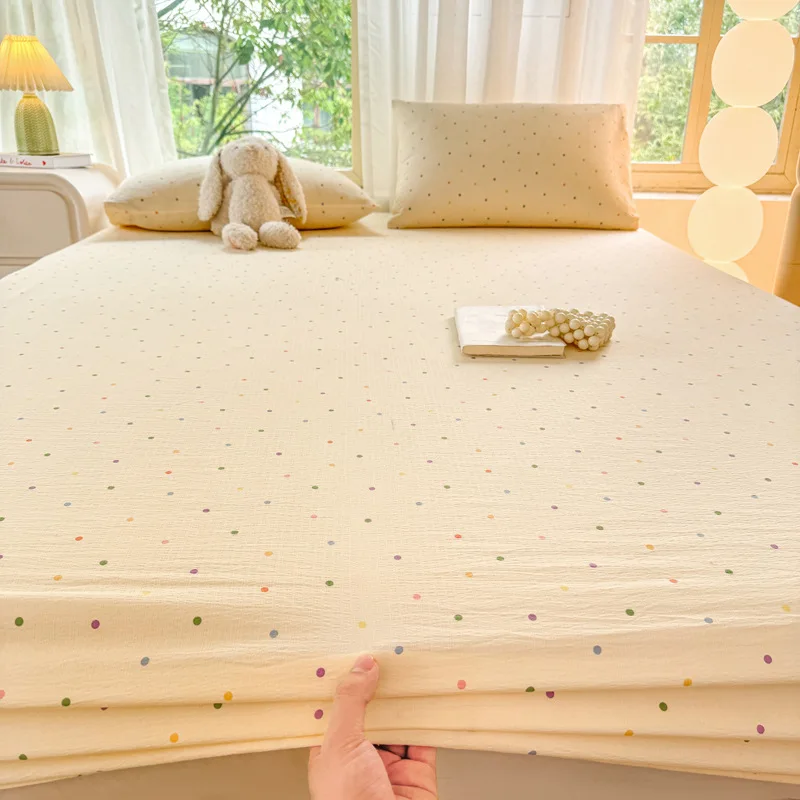 1pc Modern Luxury Skin-Friendly Soft Washed Cotton Fitted Sheet - High-Quality Mattress Protector Breathable and Comfortable 삿갓