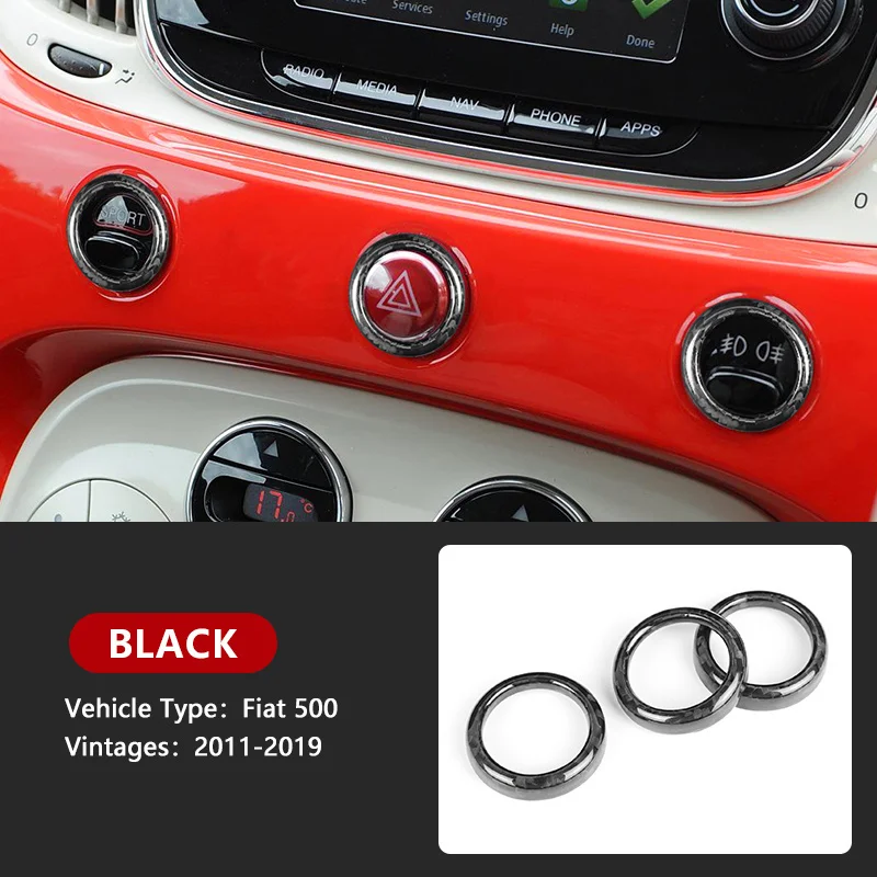 For Fiat 500 Abarth Car Dashboard Flash Light Sport Headlight Button Frame Genuine Carbon Fiber 3D Decoration Sticker