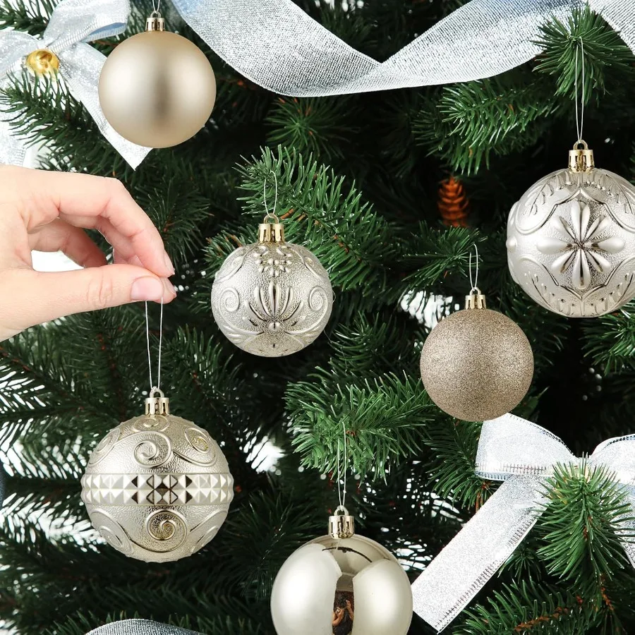 مجموعة زينة كرة عيد الميلاد المقاومة للكسر مكونة من 30 قطعة مع 6 أنماط في 4 مقاسات لحفلات العطلات وزينة شجرة عيد الميلاد مثالية لـ