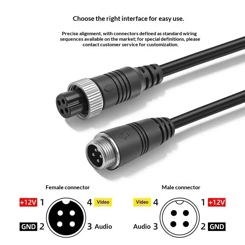 4 Pin M12 Aviation Extension Cable Shockproof High Performance Cord for Mining Truck Rear View Monitoring System