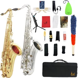 SLADE Bb Tenor Saxophone Gold Silver Professional Brass Saxophone Body Tenor Sax with Case Stand Cleaning Cloth Accessories