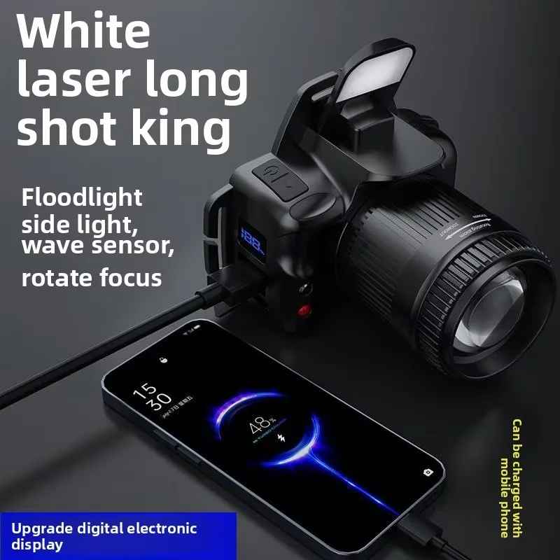 LED headlights, strong light, long-range, rechargeable, waterproof, super bright, head mounted night fishing light, mining light
