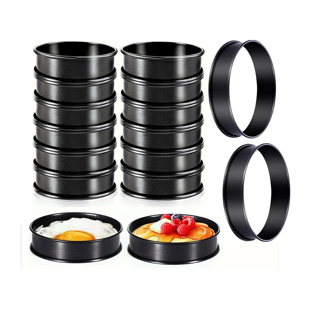 16 Pcs Crumpet Rings Nonstick 4 Inch Stainless Steel English Muffin Rings Round Double Rolled Tart Rings for Baking