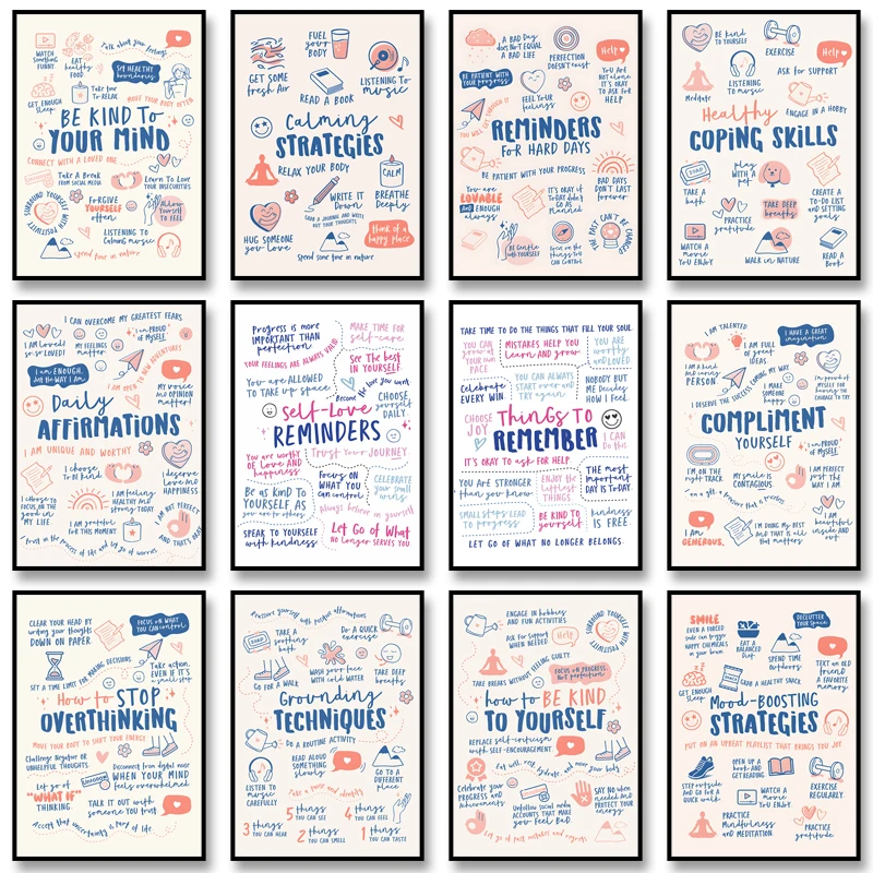 1pc frameless Canvas Painting Positive Affirmations Poster Mental Health Office Decor Canvas Painting Print Wall Art Picture for