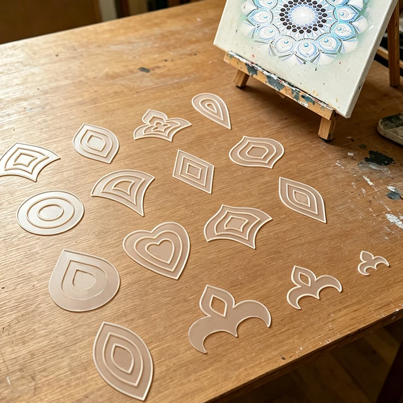 YOMDID 42-teiliges transparentes PET-Mandala-Schablonen-Set zum Selbermachen, Kunsthandwerk-Schablone mit 14 Grundmustern in 3 Größen, perfekt für Punktmalerei – Detail 7