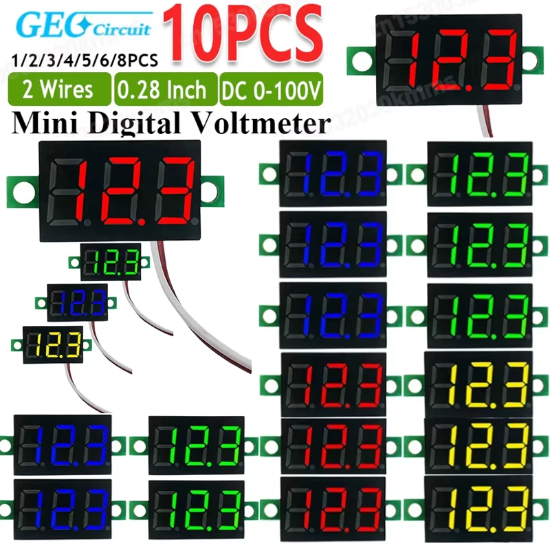 

1-10 шт. 0,28 дюйма, 2 провода, 2,5 В-40 В постоянного тока, мини-цифровой вольтметр, тестер напряжения, красный/синий/желтый/зеленый светодиодный измеритель экрана
