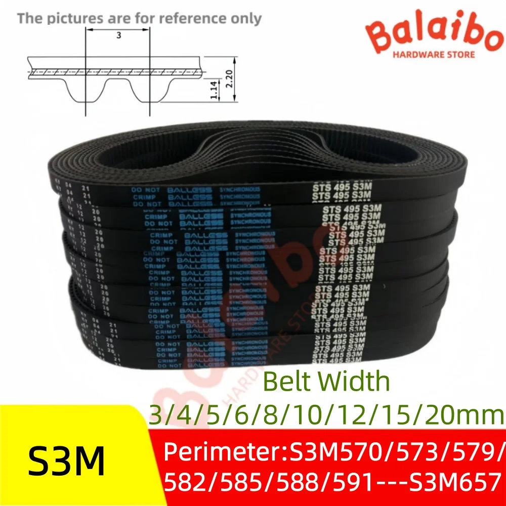 S3M High Torque Rubber Timing Belt perimeter S3M570/573/579/582/585/588/591/594---S3M657 Belt Width 3/4/5/6/8/10/12/15/20mm