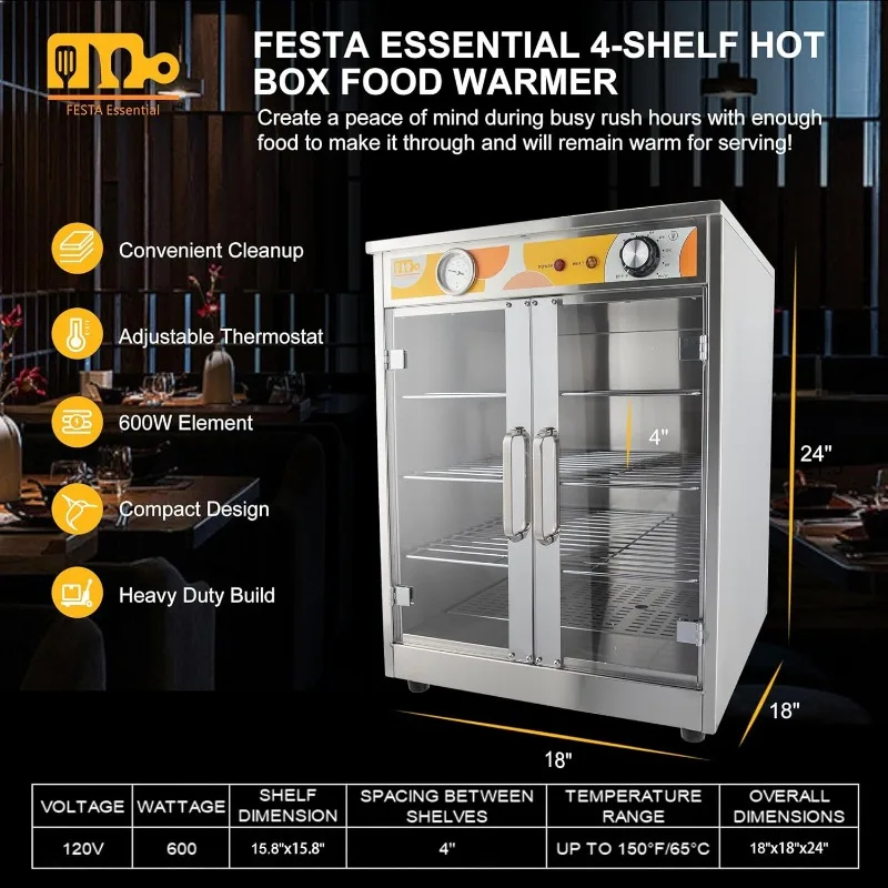 Calentador de alimentos comercial eléctrico para Pizza/Pretzel, gabinete de sujeción con calefacción para encimera, horno de calentamiento para Catering, 4 estantes