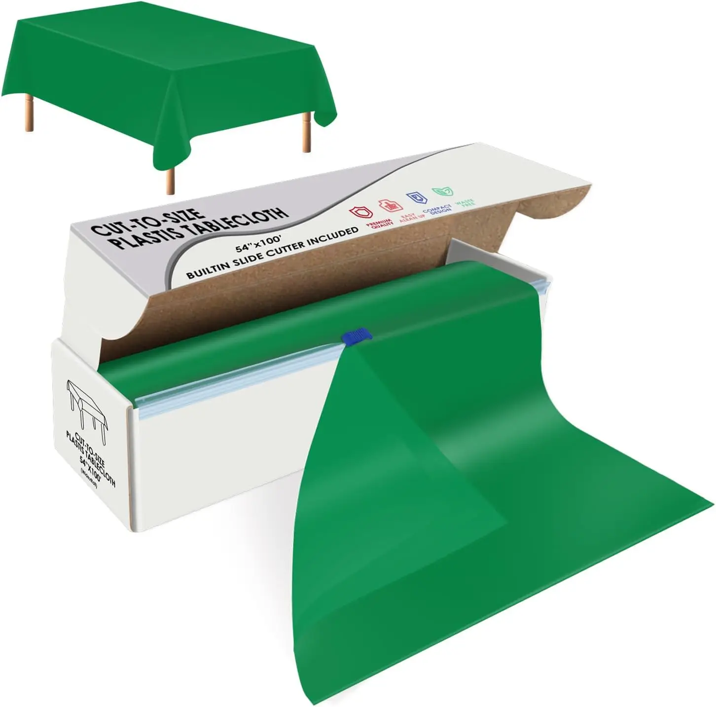 

Зеленая одноразовая пластиковая скатерть-рулон 54" x 100' с коробкой-резаком, нарезаемая по размеру, одноразовая пластиковая накидка на стол