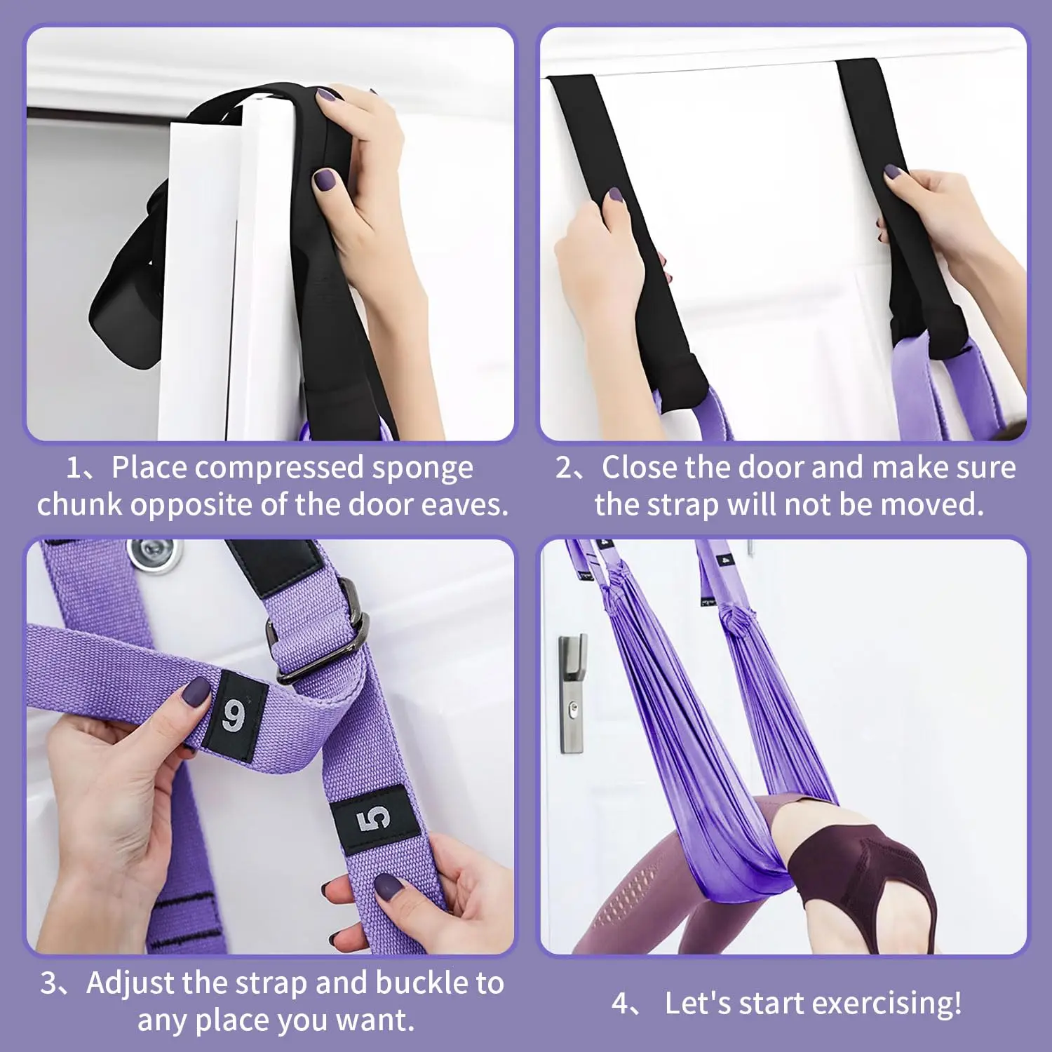 Picture 6: Adjustable Door Aerial Yoga Strap Home Yoga Swing Sling Stretch Trainer for Splits Backbends Dance Gymnastics Daily Practice