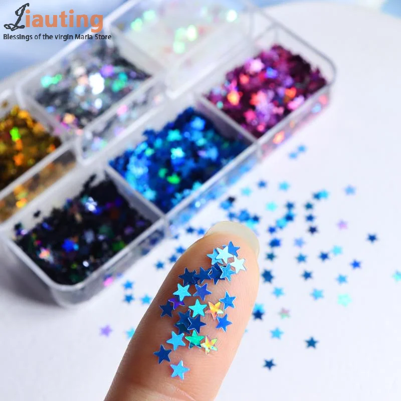 Encantos de unhas laser estrela lantejoulas coloridas encantos de unhas mix 3d folha fina decoração da arte do prego para manicure gel diy fornecimento de unhas