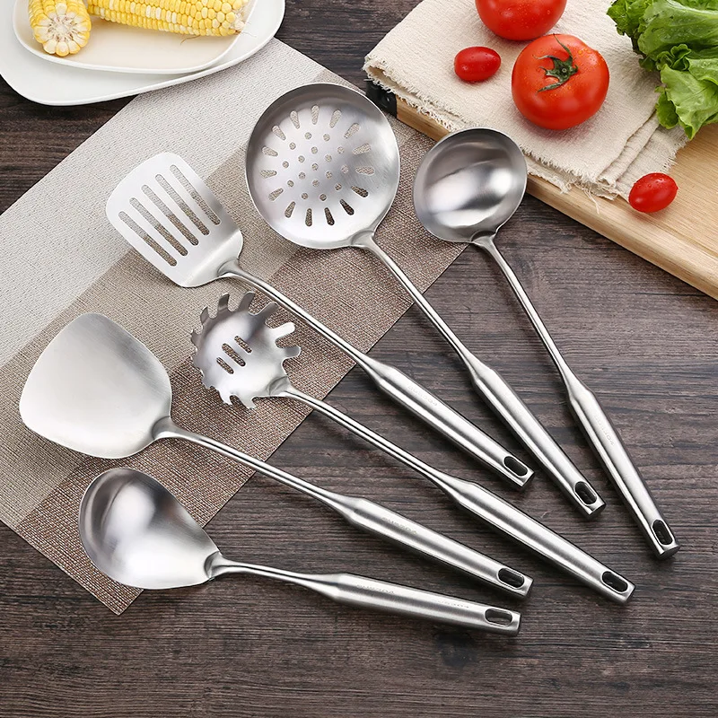 Stainless Steel Cooking Tools, Kitchen Serving Utensils with Heat-resistant Handle - Turner Soup Spoon Strainer Pasta Server