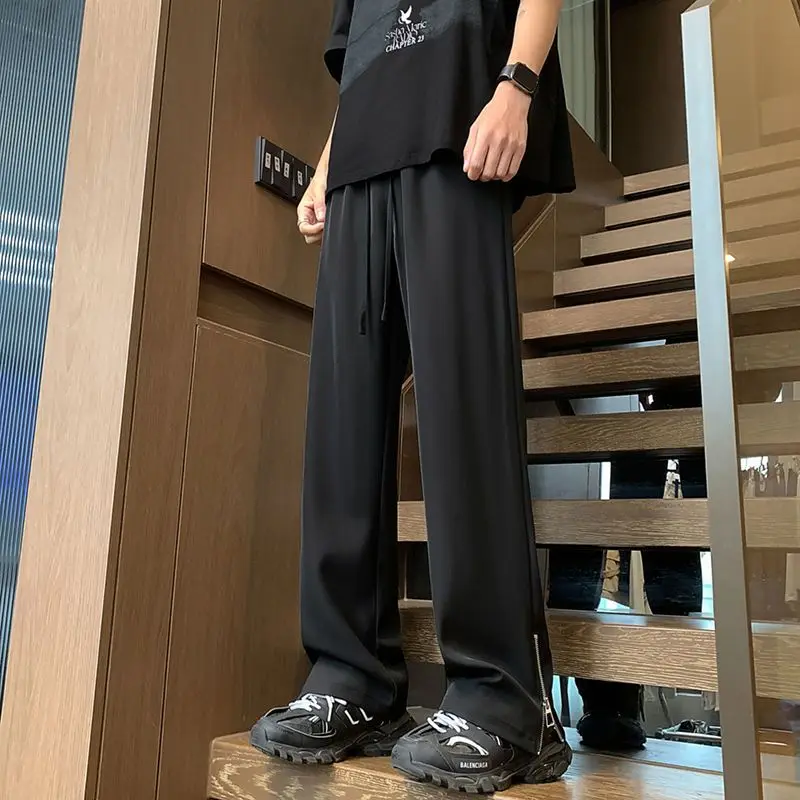 

Мужские черные брюки прямого кроя из плотного хлопка, свободного кроя, с легким клешем, в городском стиле, повседневные, весна-лето