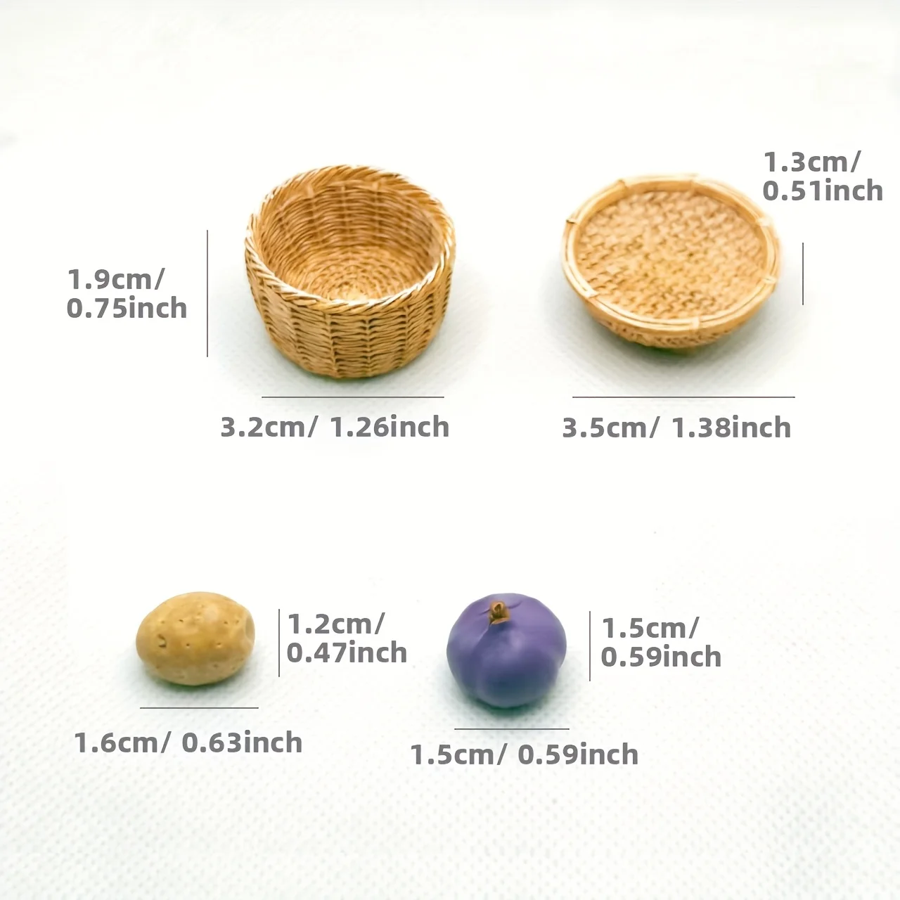 8 Pieces/Set Dollhouse Miniature Potatoes, Onions with Basket: 1/6 & 1/12 Scale Mini Simulated Farm Food Models view 6
