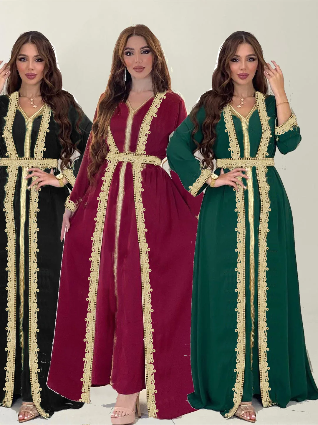 

Middle East Cross-Border Long Sve Two-Piece Set Dr Arab Dubai Robe Women's Faion Arabic Sle Summer Ethnic Clothing