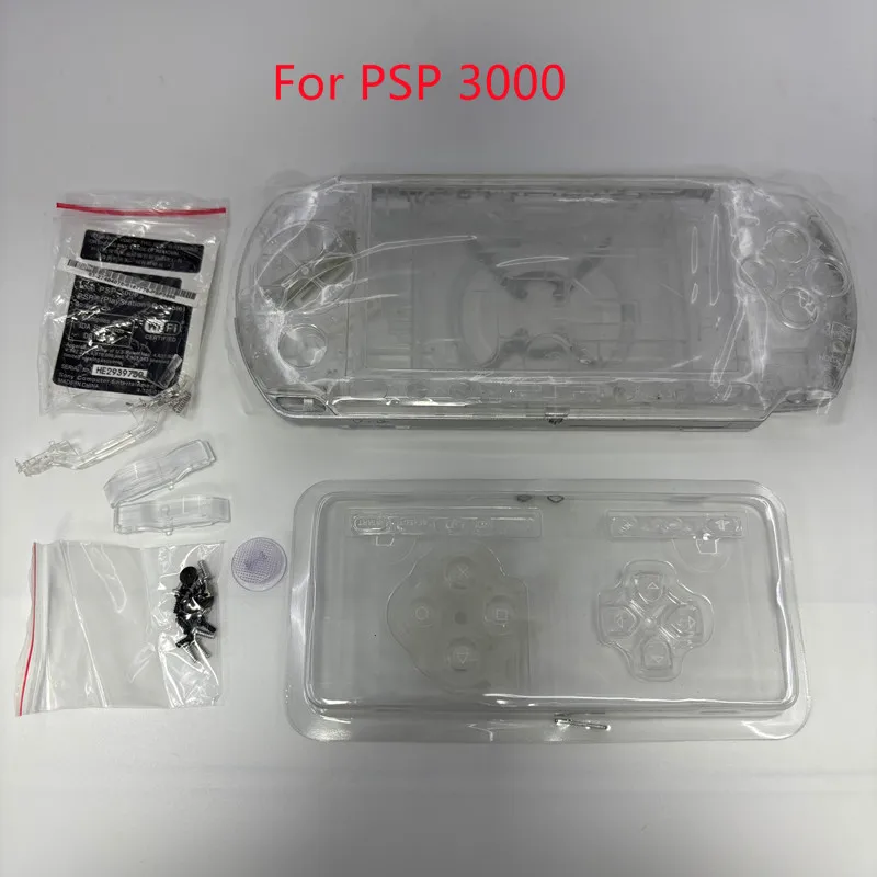 حافظة شفافة بيضاء اللون لـ PSP3000/PSP 1000/2000/3000 شل وحدة التحكم في الألعاب استبدال الإسكان الكامل مع مجموعة أزرار