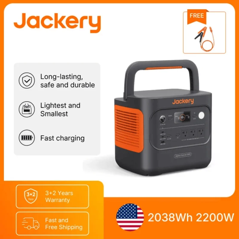 

Jackery Explorer 2000 Power Station with 12V Charging Cable, 2200W/2038Wh LFP Battery Generator for Emergencies, Outages, Camping