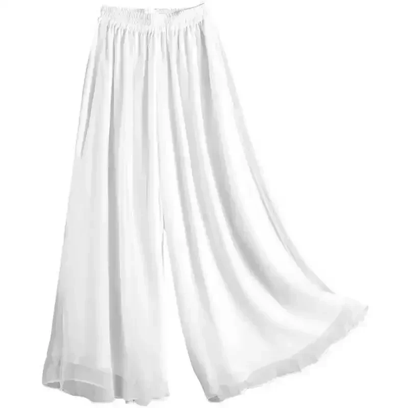 Women's Loose Cropped Trousers, Wide-Leg Pants, Double-Layered Flowy Swing Pants, High-Rise, Versatile