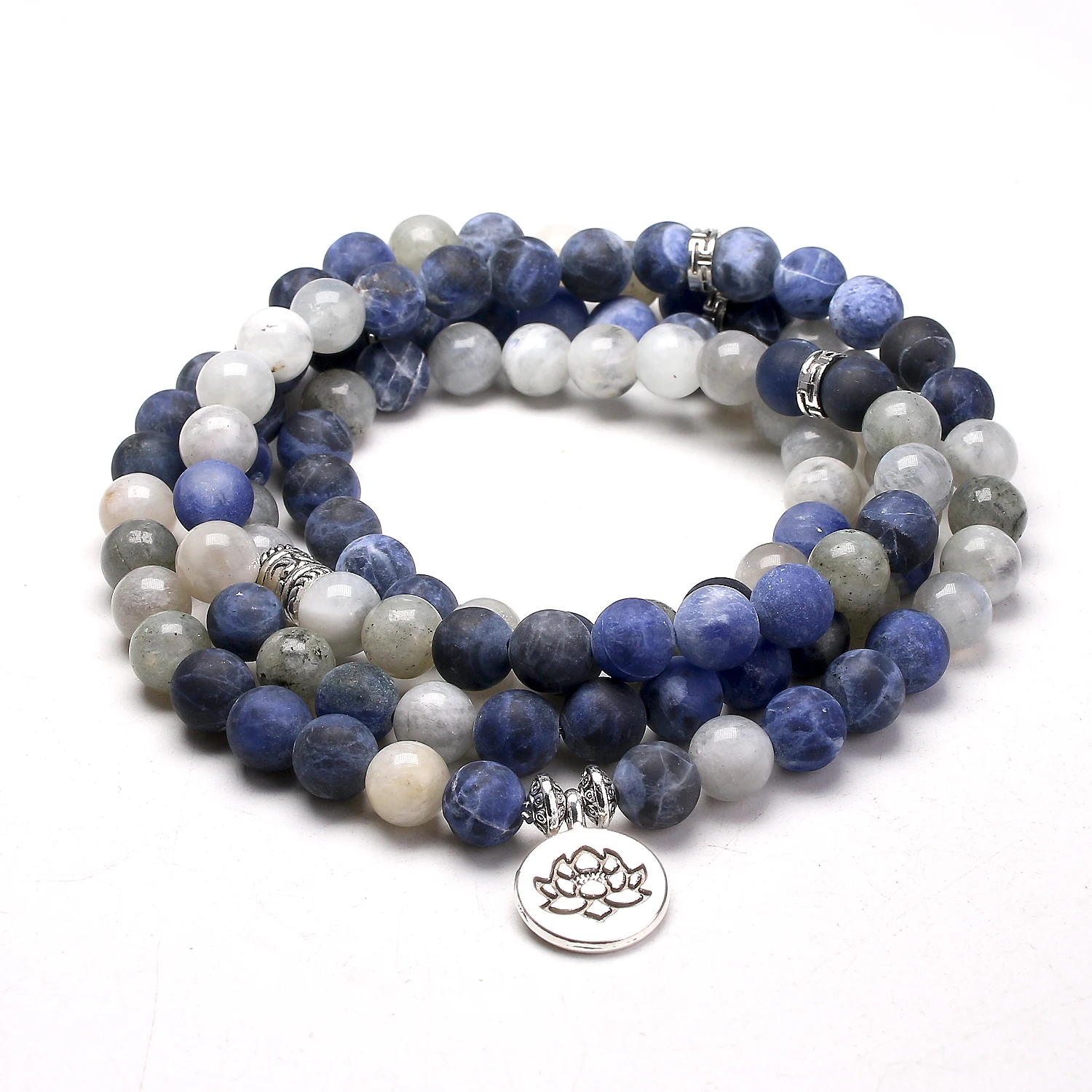 Pop Yoga Bracelets For Women 108 Mala Natural Moon Stone and Matte Sodalite 8MM Beaded Louts Meditation Men Jewelry