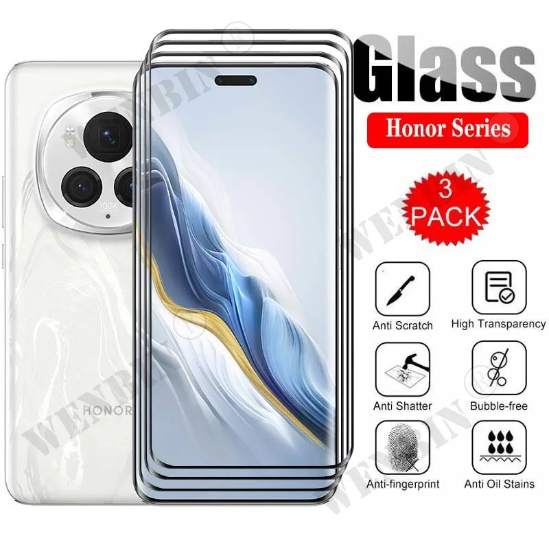 3 Pcs Tempered Glass For Honor Magic 4 5 6 Pro Lite 100 90 70 60 Pro X9b X8b X9 X8 X7 X6 X5 Curved Full Cover Screen Protector