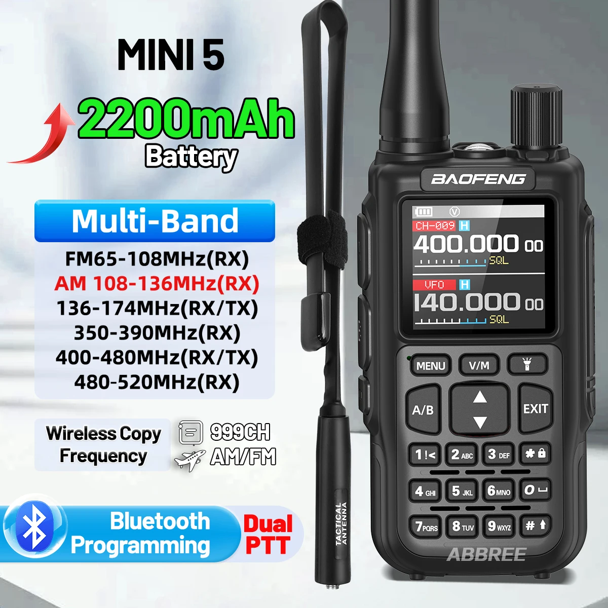 baofeng-mini-5-トランシーバー-2200mah-デュアル-ptt-bluetooth-プログラミング-ワイヤレス-コピー周波数-フルバンド-新しい-uv-5r-ミニアマチュア無線機