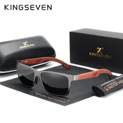 KINGSEVEN Handmade Women Sunglasses Men Polarized Natural Bubinga Wooden Outdoor Travel UV400Aluminum Fashion Sun Glasses Square
