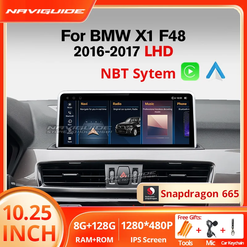 

NAVIGUIDE 10.25'' Android12 For BMW X1 F48 2016-2017 LHD NBT System Car Radio Multimedia Player Carplay Auto Stereo WIFI 4G BT