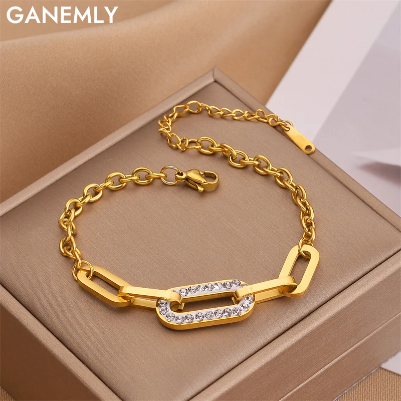 EILIECK 316L Edelstahl Bling Oval Chain Tägliches Armband für Frauen, hypoallergen, goldfarben, Handgelenkskette, Schmuck, neu