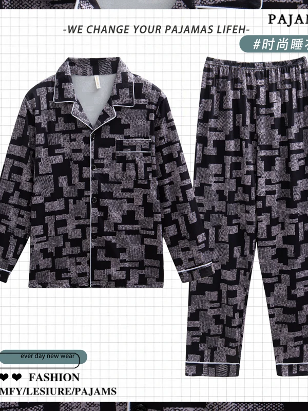 

DAIMELU plaid pajamas men's spring sleepwear autumn cotton long-sleeved teenagers loose and fat plus size loungewear suit male