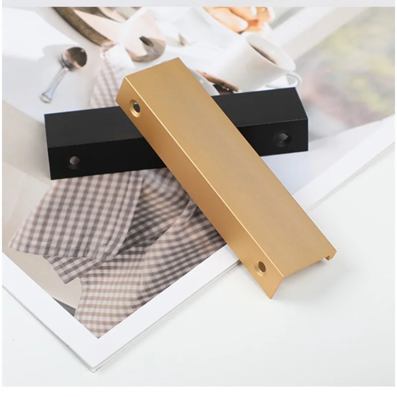 Modern Minimalist Long Door Handles Black Edge Sealing Hidden Cabinet Pulls for Drawers Wardrobes Non Perforated Furniture