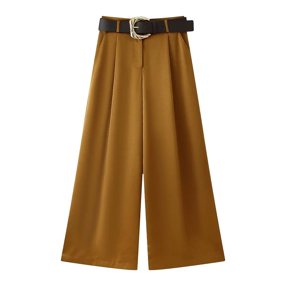 Haut à texture satinée en soie avec double revers, pantalon long ample, ceinture, effet anti-âge, ensemble Faion polyvalent pour femmes, rond Ne S...