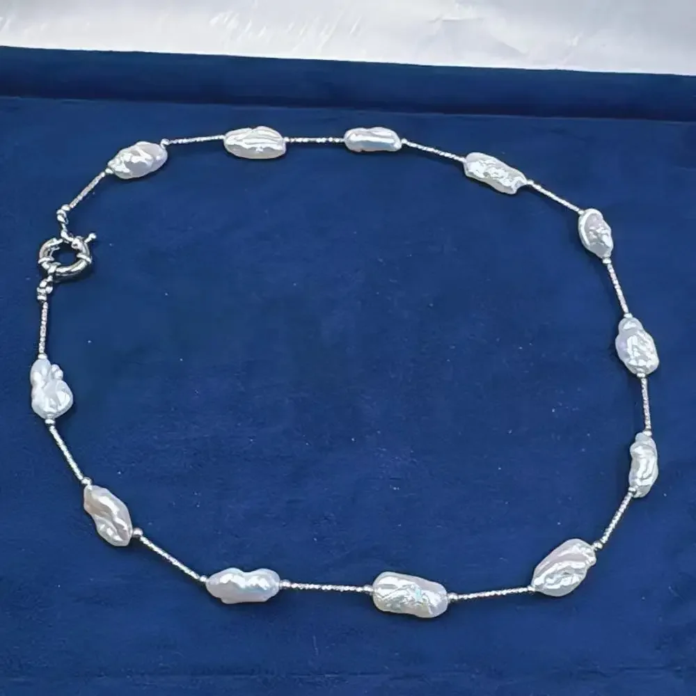 High Quality Pearl Wedding Party Jewelry White Natural Freshwater Biwa Pearl Chokers Necklace 40-50cm