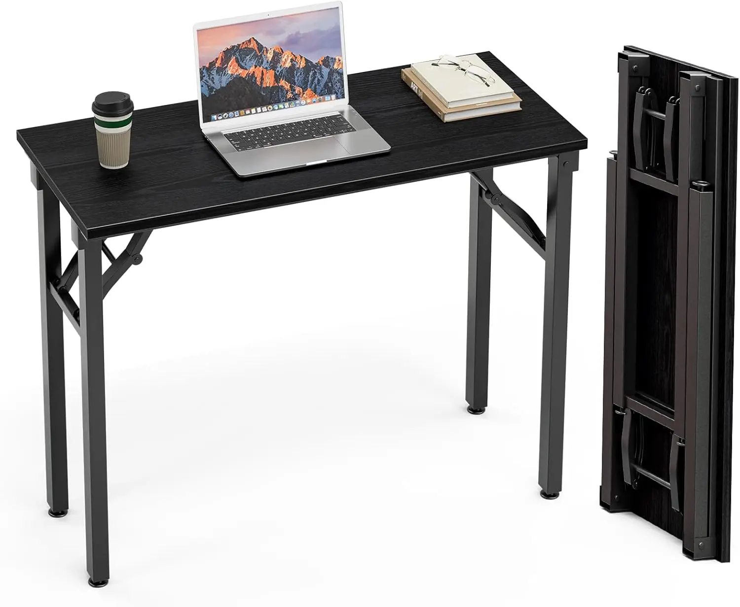 

Folding Desk No Assembly 35.8" Small Computer Table for Bedroom, Portable Study Desk Dark Oak
