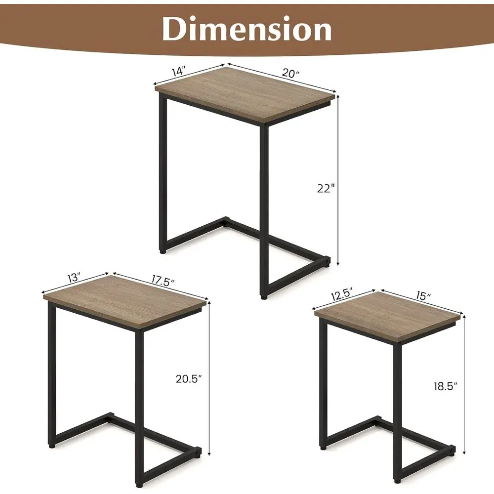 Nesting Coee Table Set o 3, Stackable Square End Table w/Wood Grain Tabletop & Heavy-Duty Metal e, armhouse C-Shaped Accent Tabl