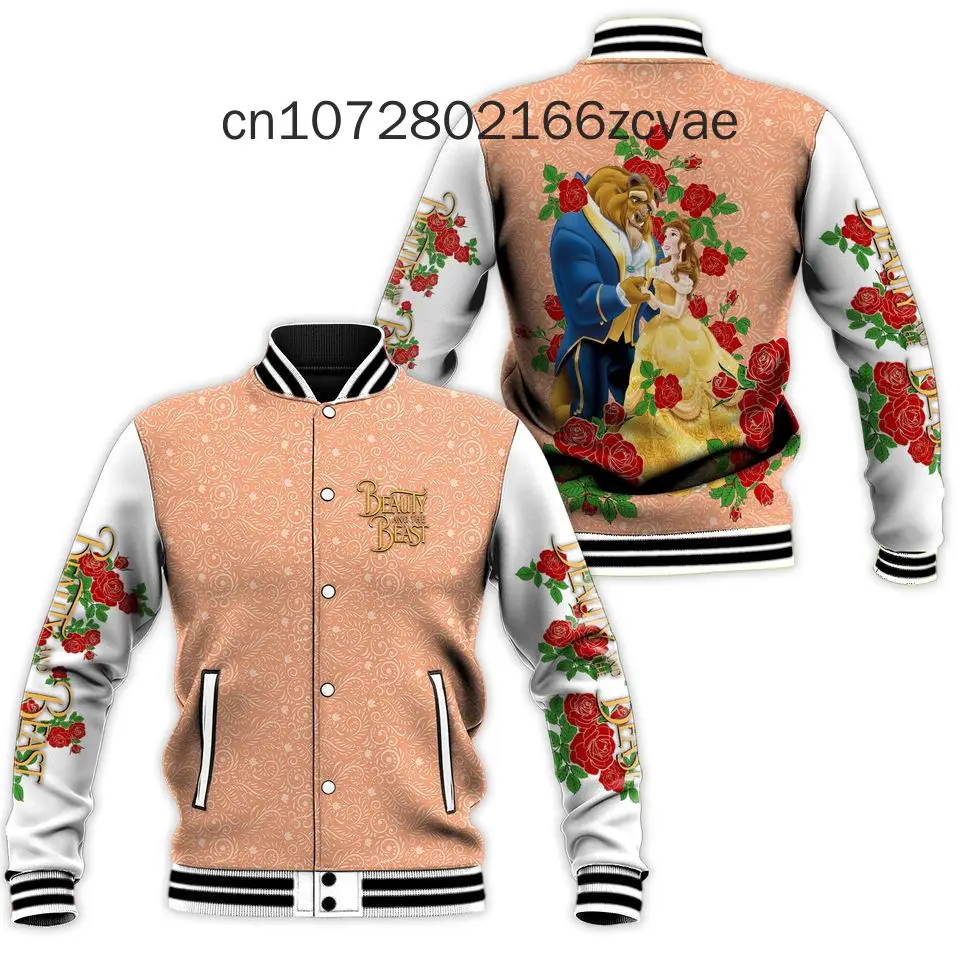 New Beauty And The Beast Baseball Jacket Harajuku Casual Disney Brand Minnie Mouse Anime Print Y2K Uniform Streetwear Tops 2024