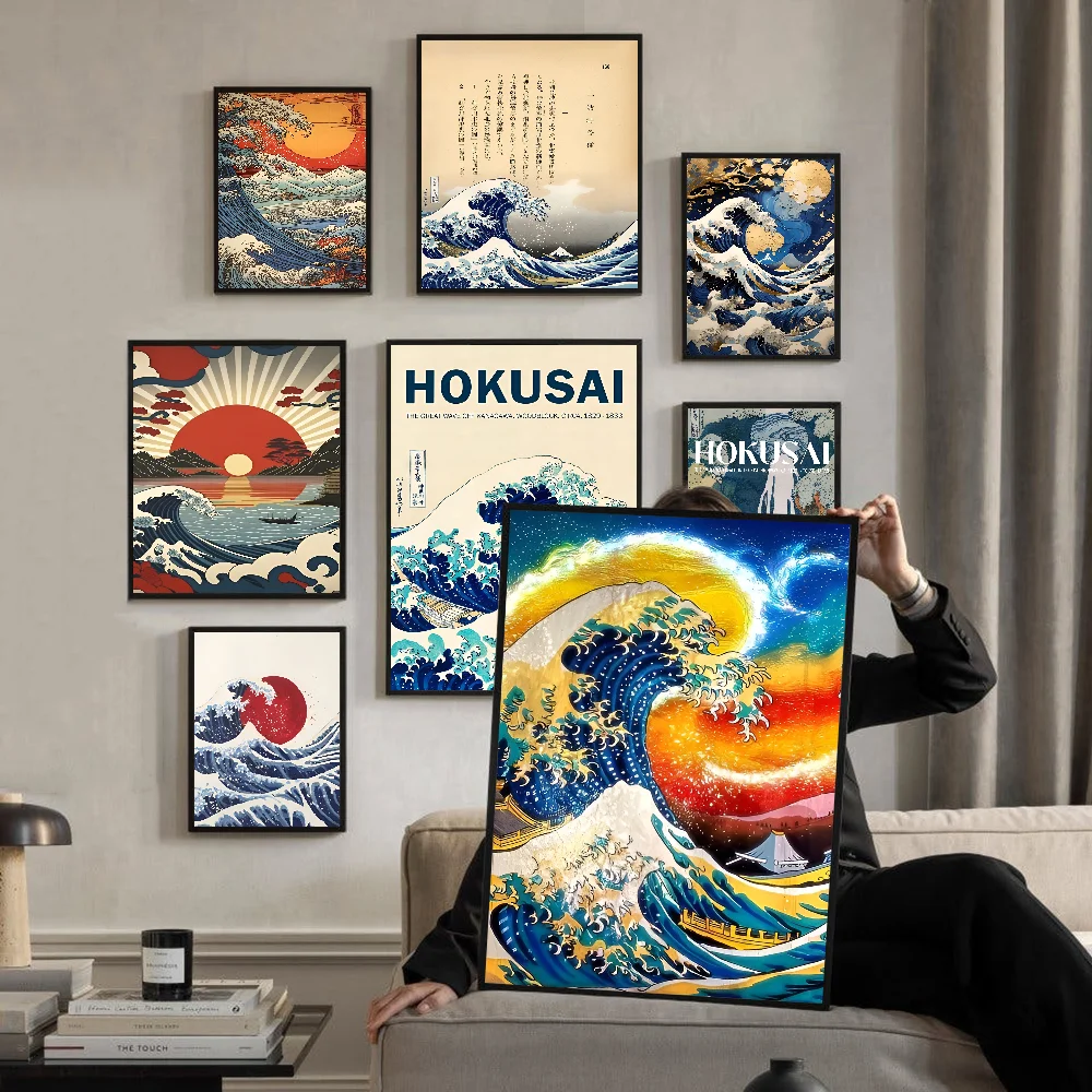 Katsushika Hokusai Great Wave Off Kanagawa Art Vintage Poster Sticky Vintage Room Home Bar Cafe Decor Kawaii Room Decor