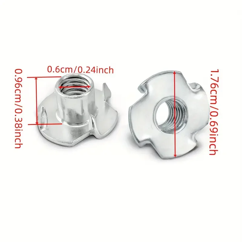 40pcs M6 Stainless Steel T-Type 4-Claw Nuts White Galvanized Rustproof for Wood And Damp Environments
