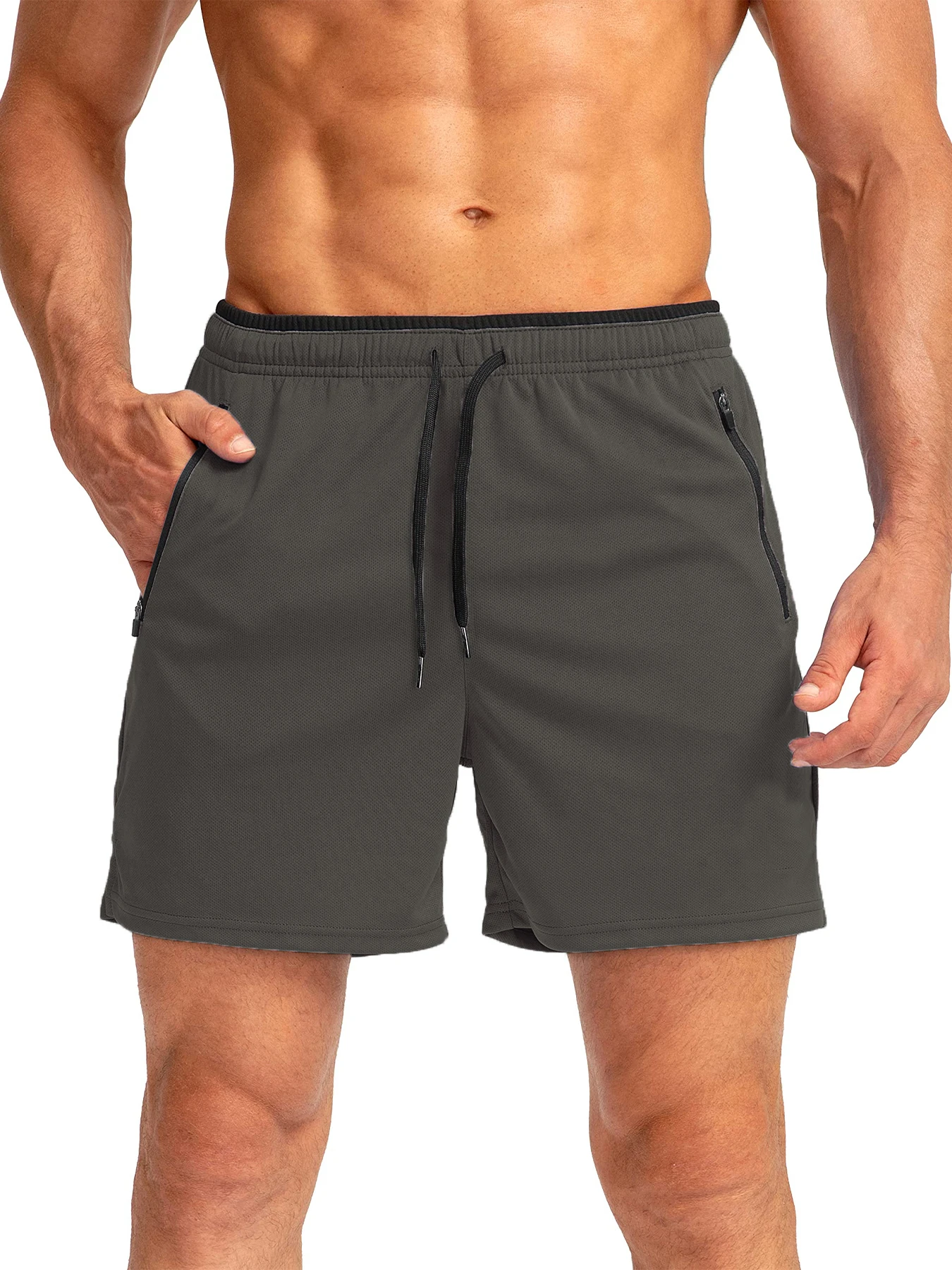 Herren-Laufshorts mit Reißverschlusstaschen, schnelltrocknend, geeignet für Fitness-Workouts, 5-Zoll-Herrenshorts – Detail 1