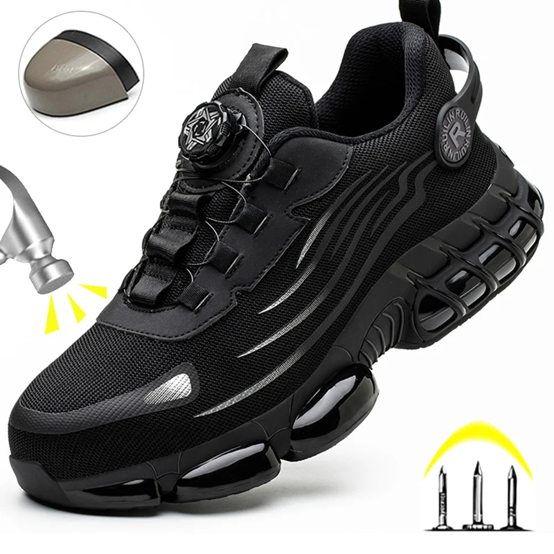 Rotating Button New Safety Shoes Men Steel Toe Shoes Work Shoes Fashion Men Sport Shoes Security Protective Boots Men Work Shoes