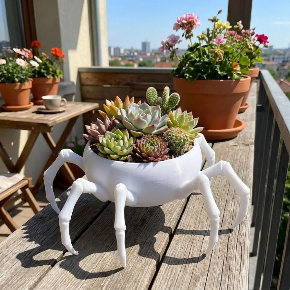 3D Printed Spider Shaped Planter Novelty Multi-functional Entrance Storage Box Plastic Gothic Style Flower Container