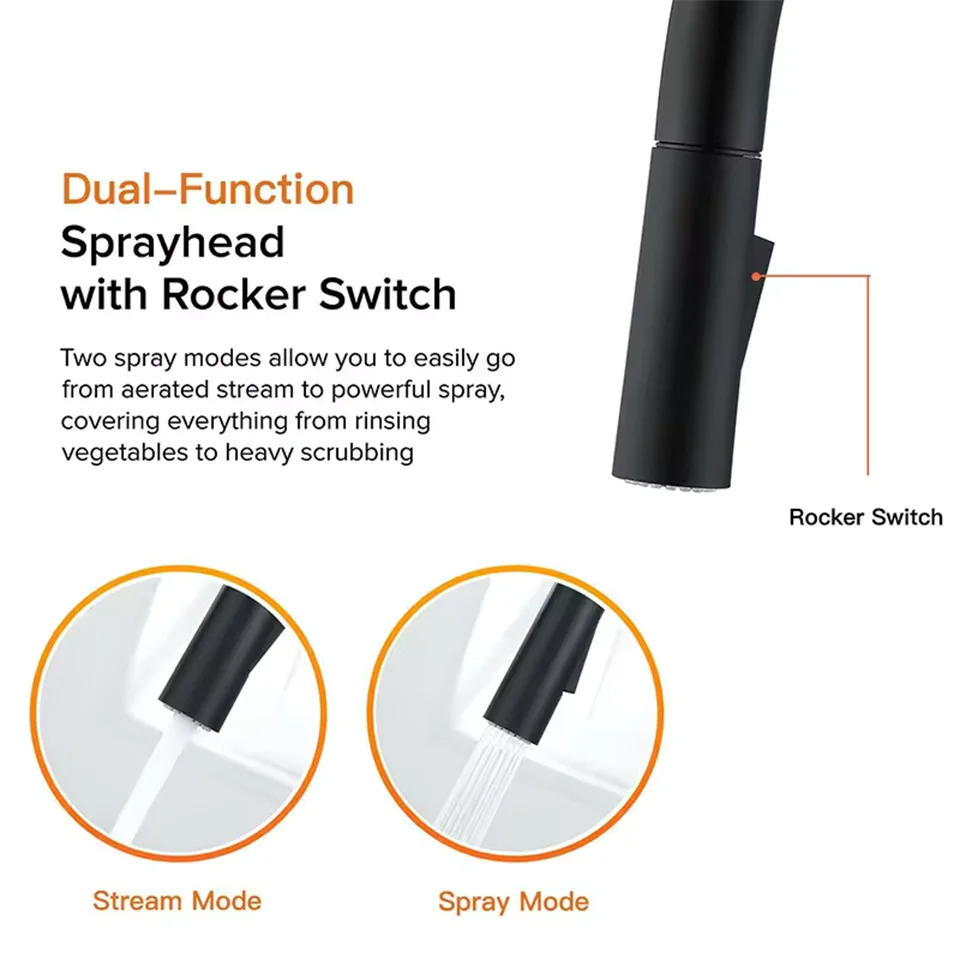 Zwarte Keuken Kraan Flexibele Pull-Out 2-Mode Mondstuk Koude En Warme Gemengde Kraan Roestvrij Staal Kraan
