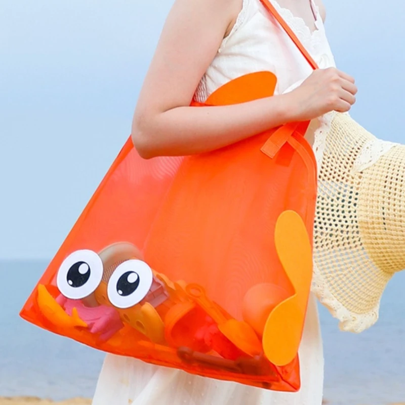 Kids Mesh Beach Bags Colorful Cartoon Shark Animal Sand Free Quick Dry Shell Toy Storage Organizer Totes for Toddlers Vacations view 6