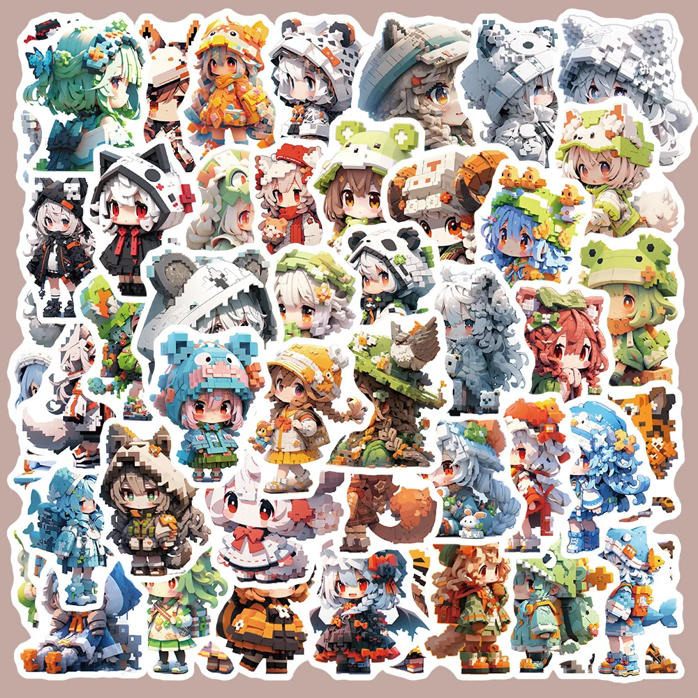 10/30/50Pcs Cartoon pixel style Q-version animal girl sticker For Suitcase Skateboard Laptop Luggage Phone Styling DIY Decal