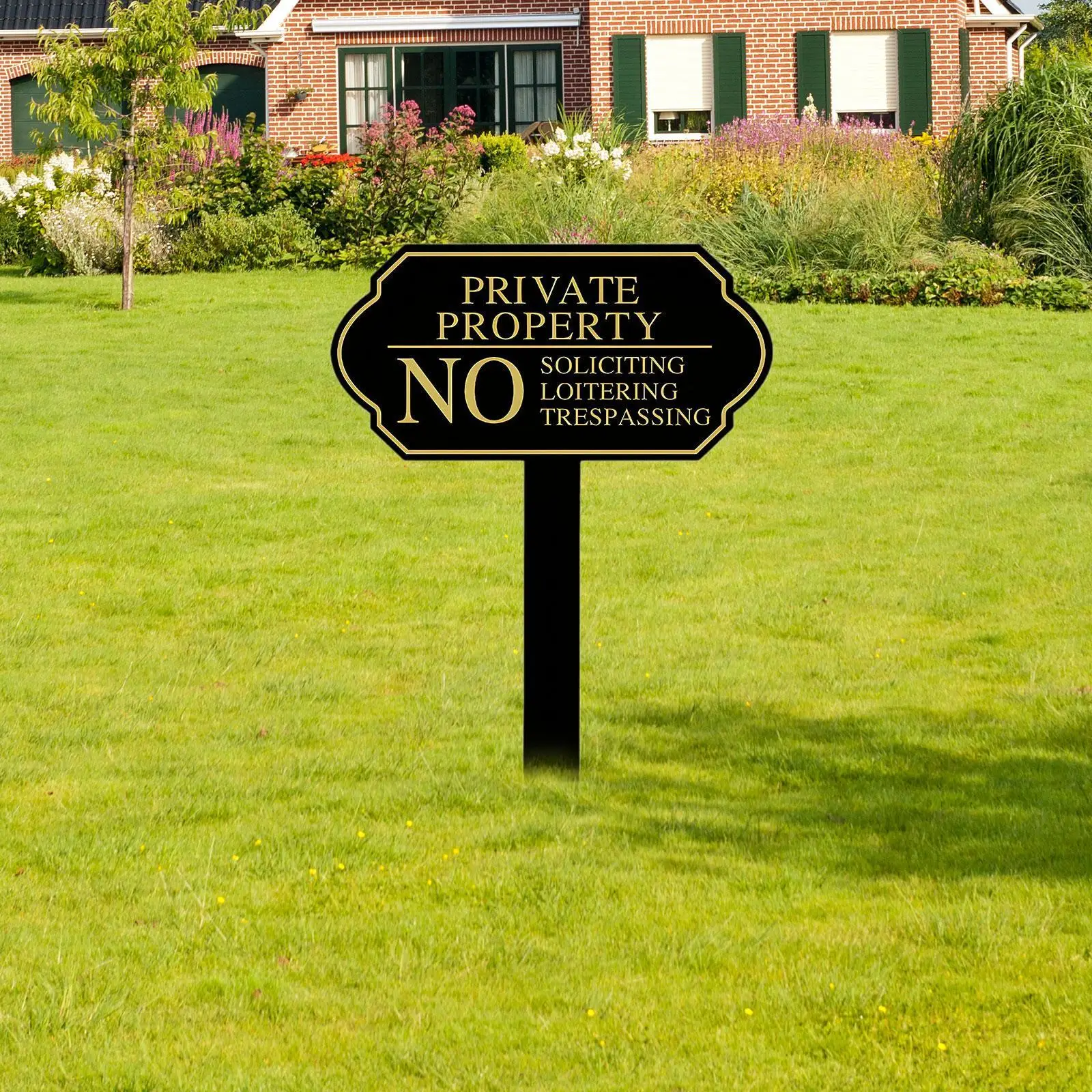 No Soliciting Sign for House with Stake, Easy to Install, Metal Yard Warning Sign for Front Door Business Outdoor Patio Gardens