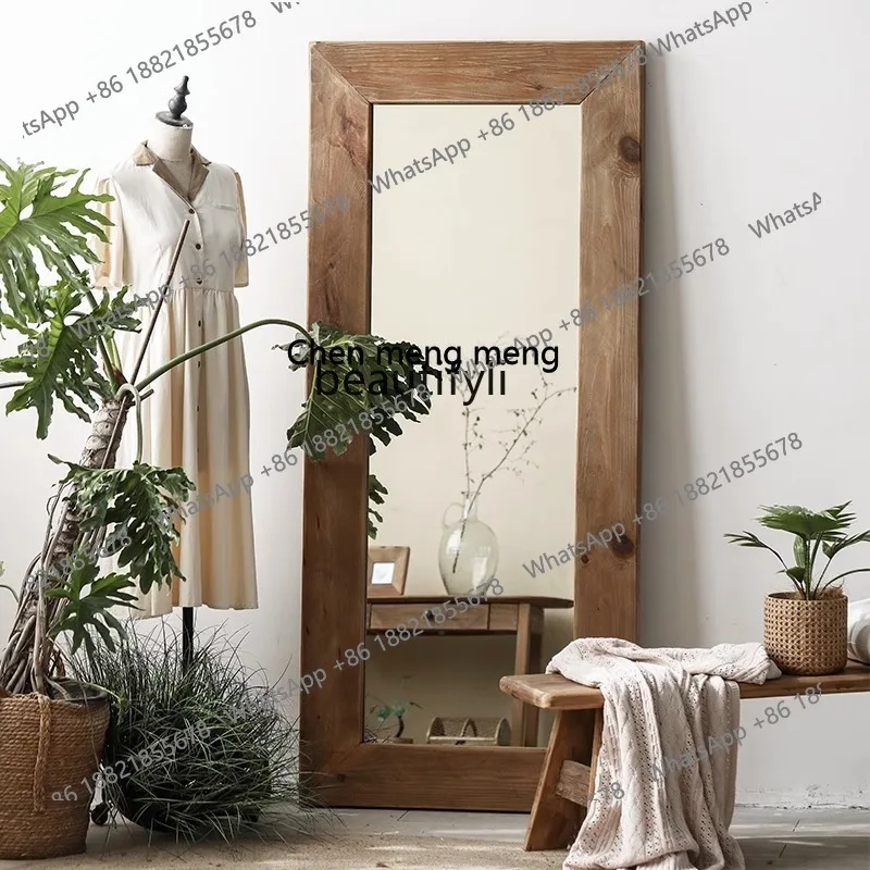 

Extra Large Retro Style Old Pine Wood Floor Mirror Solid Wood Wabi-Sabi Style Full-Length Dressing Mirror for Clothing Store H