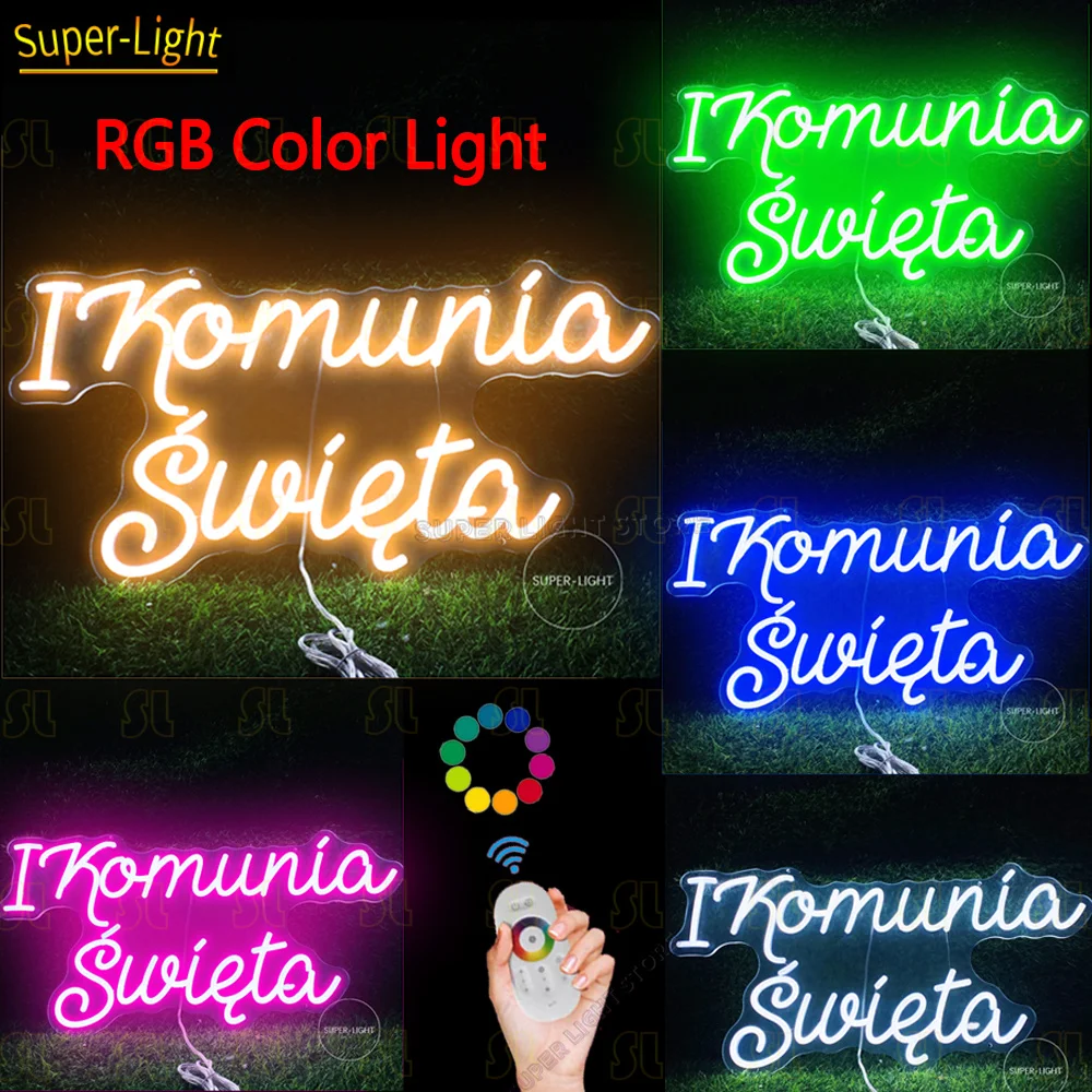 

Custom RGB Neon Sign Remote Control Dimmer Holy Communion Light Sign for Wedding Birthday Party Decor LED Flex Polish Neon Sign