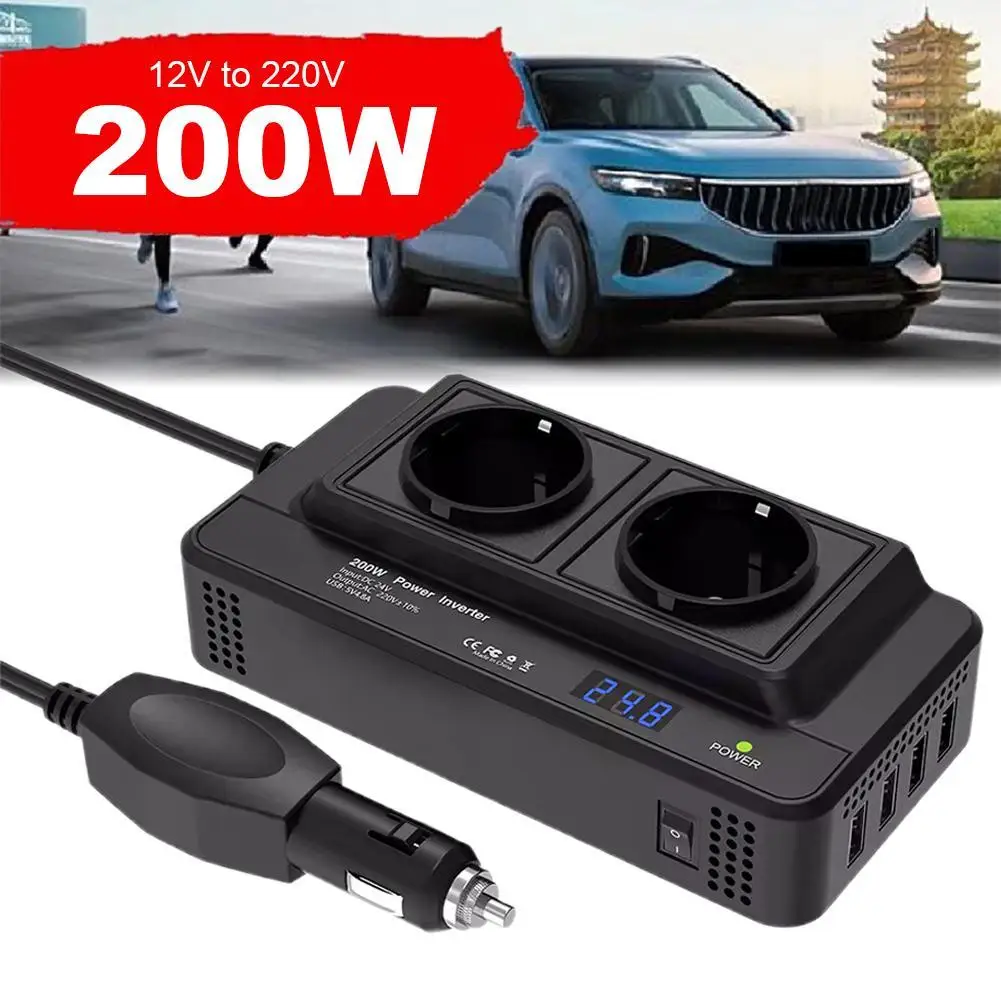 

200W Car Power Inverter 12V To 220V Universal AC Outlet With USB Ports For Laptop/Phone Vehicle DC Converter Multi-Protection