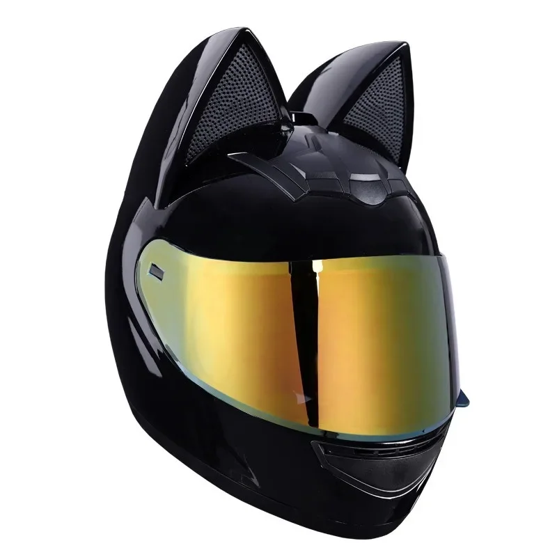 HNJ Motorcycle Helmet Cute Cat Ears Available Four Seasons Riding Motorcycle Helmet Full Face Removable Winter Warmth